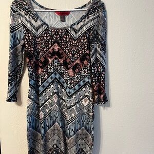 Hot Kiss Blue and Pink Geometric Long Sleeve Dress